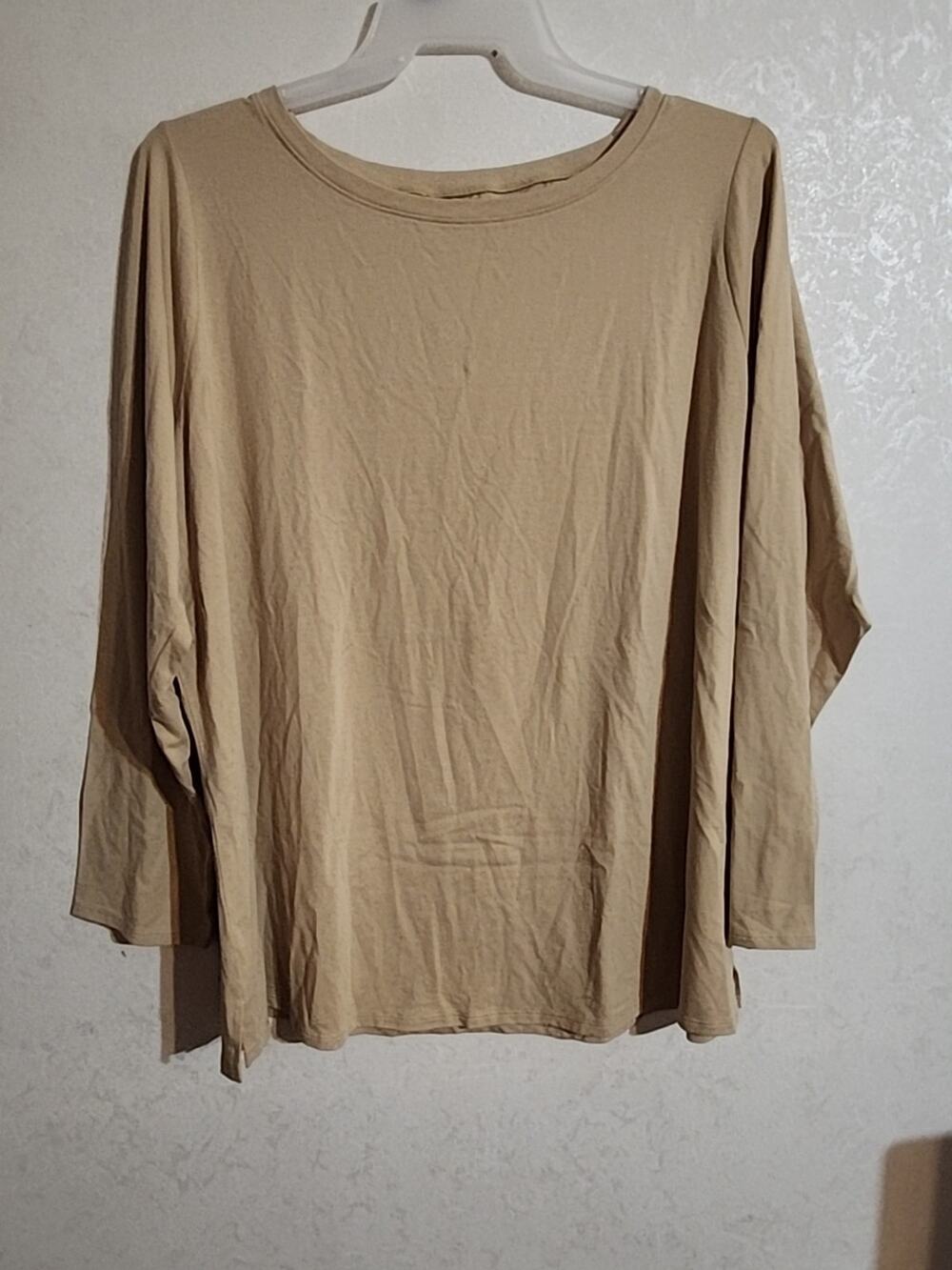 Belle by Kim Gravel Long Sleeve T-Shirt Dark Cream sz 2X Scoop Neck